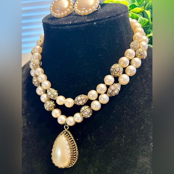 π₯ VINTAGE 3 PIECE SET-GORGEOUS PEARL AND DIAMOND CRYSTAL ELEGANT CLASSICπ₯ - Picture 5 of 12
